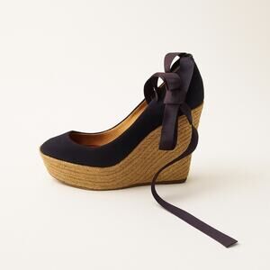 Christian Louboutin Espadrille Wedges – Ribbon Ankle Tie, EU 37